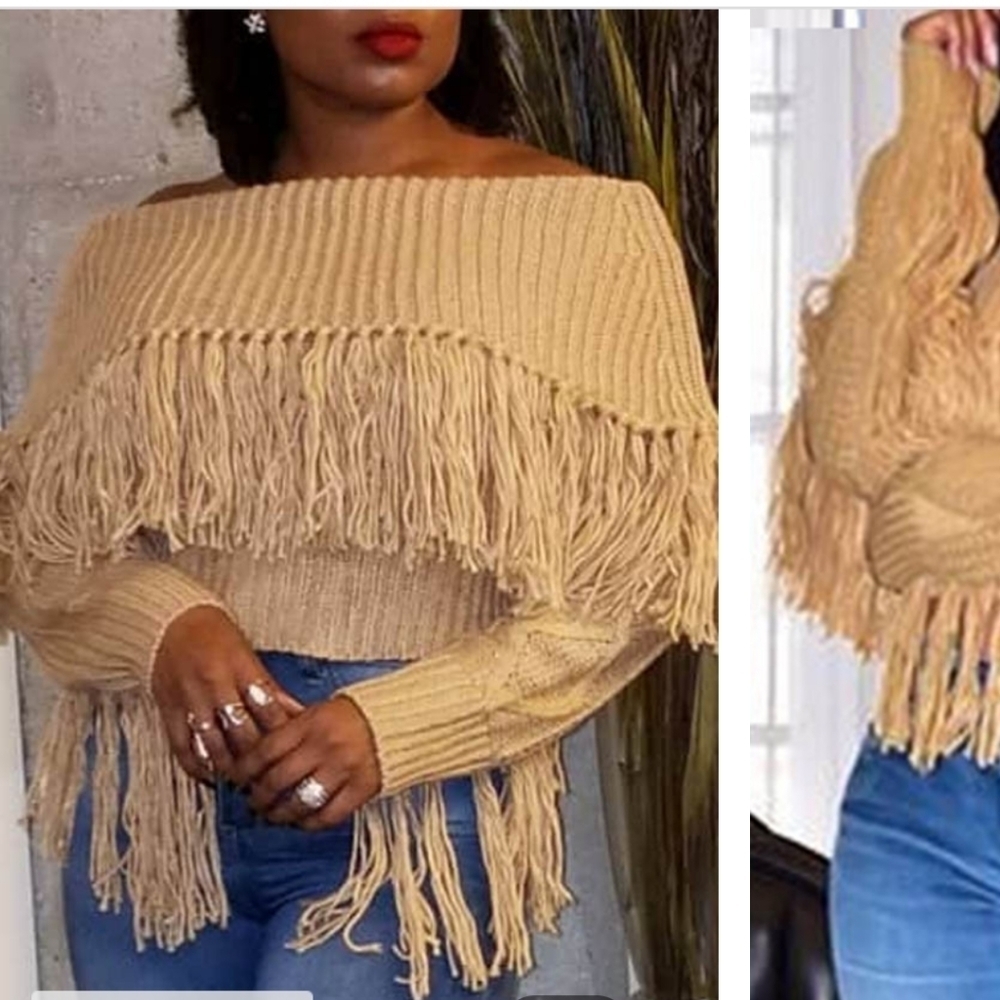 NEW OFF SHOULDER LONG SLEEVE SWEATER WITH FRINGES PLUS SIZE 1XL